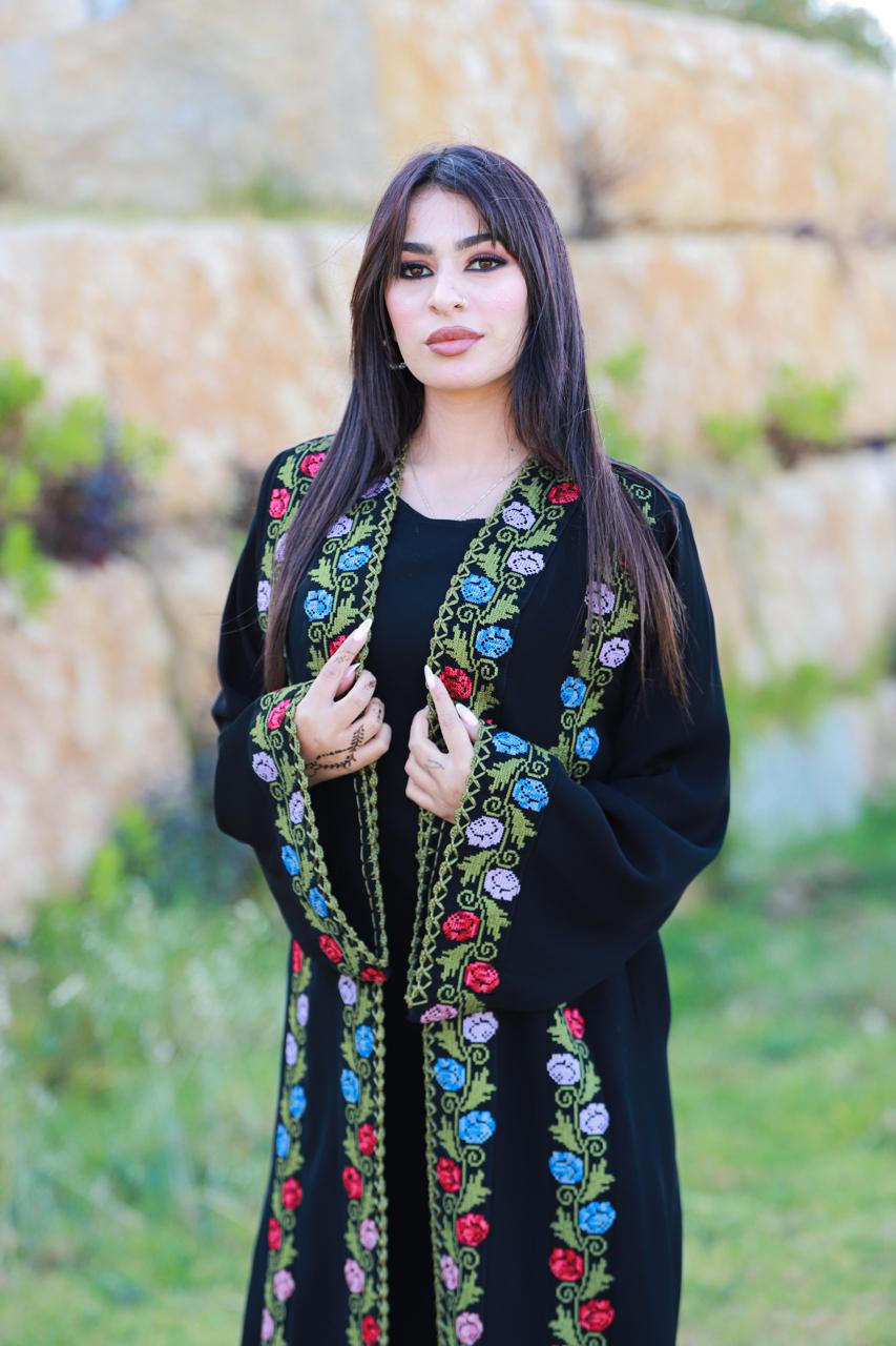 Black colorful tatreez abaya.