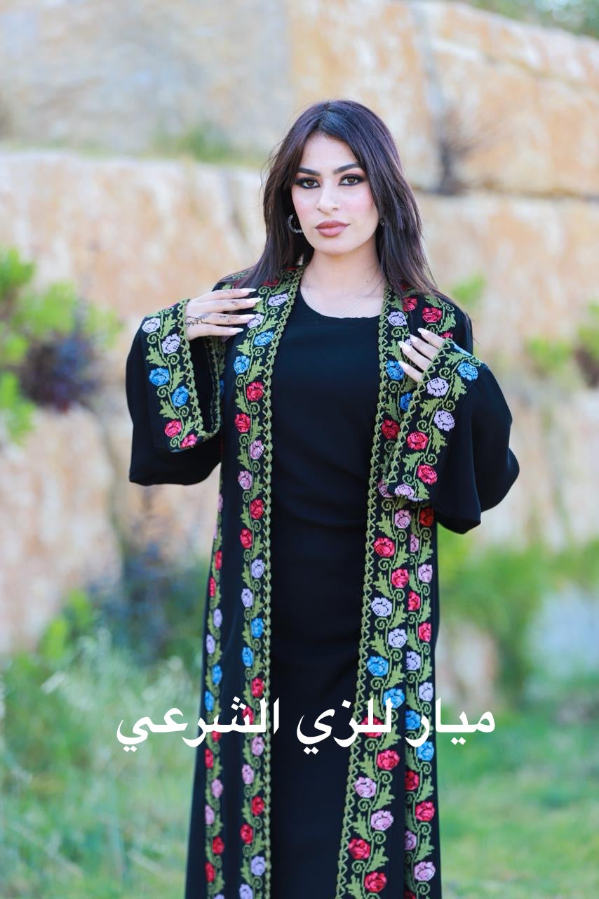 Black colorful tatreez abaya.