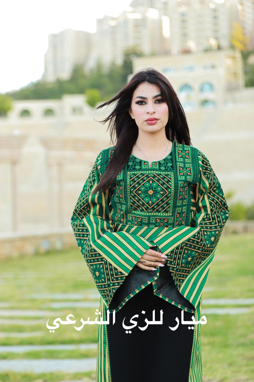 Black and green tatreez thobe.