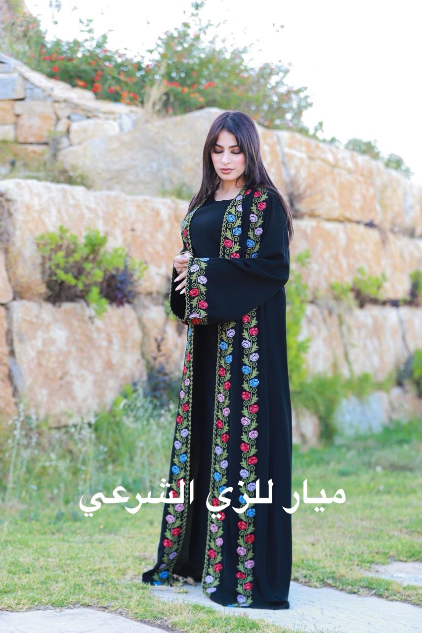 Black colorful tatreez abaya.