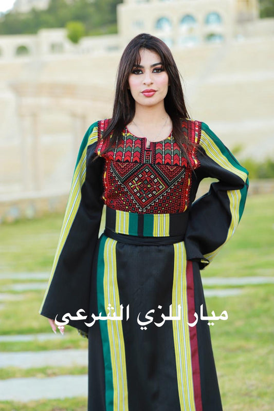 Black thobe with colorful kashmeer details.