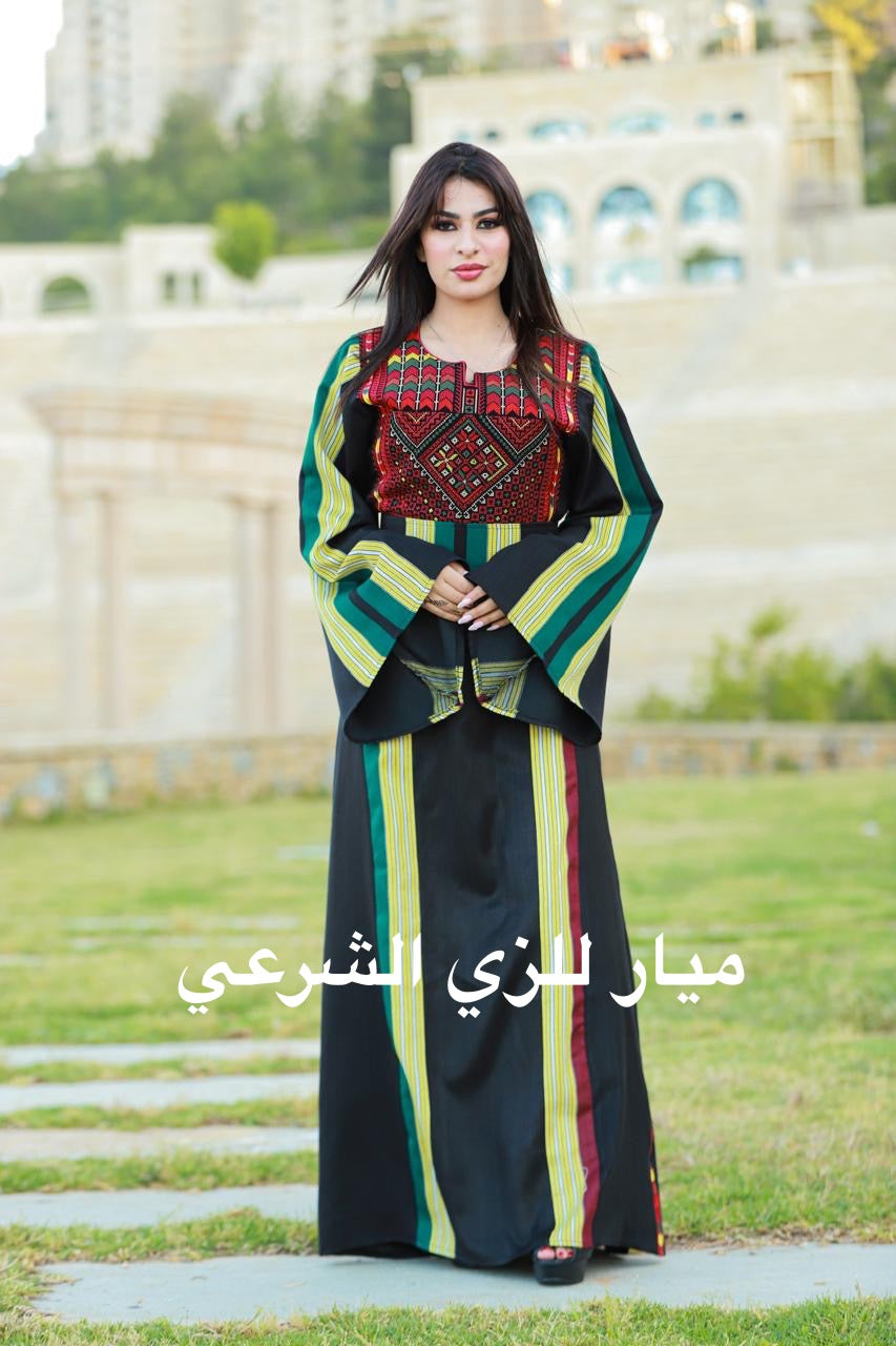 Black thobe with colorful kashmeer details.
