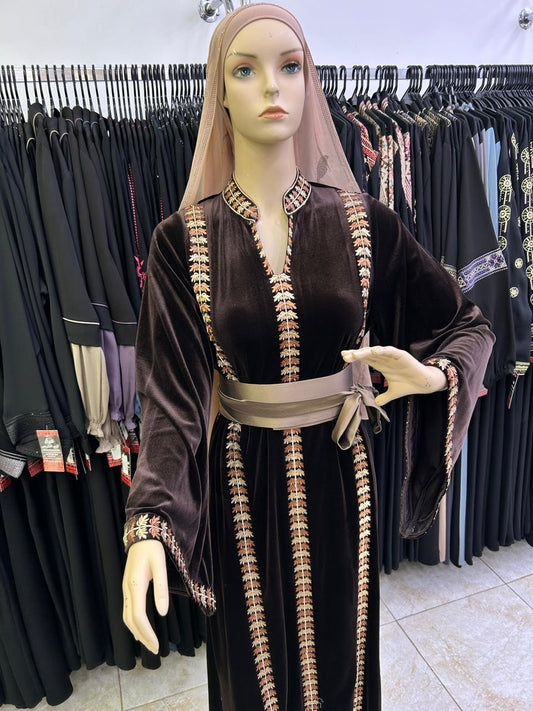 Brown velvet abaya.