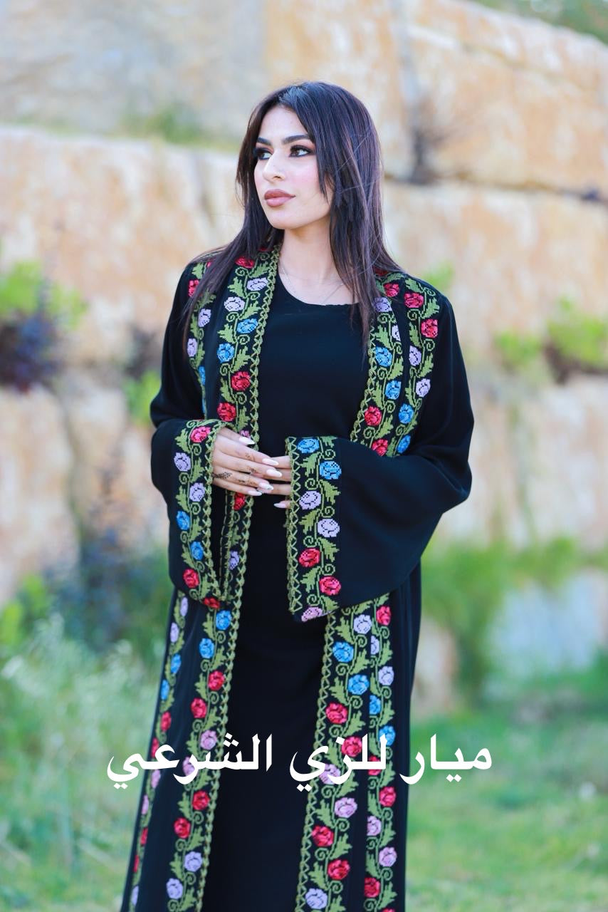 Black colorful tatreez abaya.
