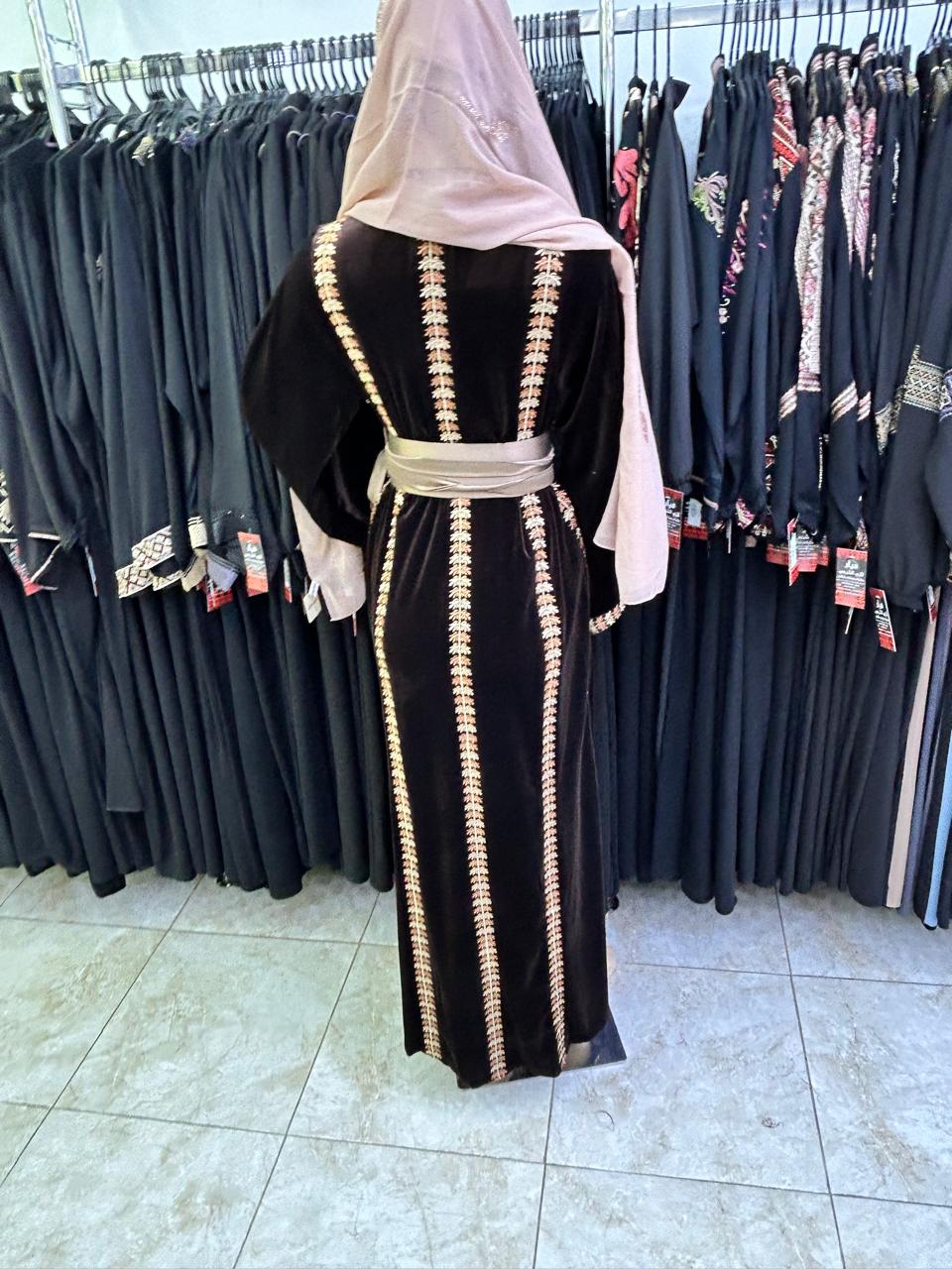 Brown velvet abaya.