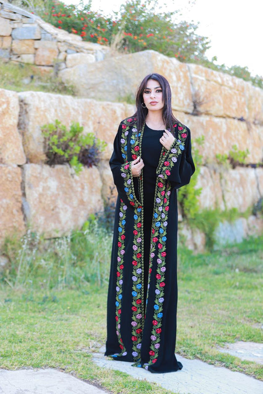 Black colorful tatreez abaya.